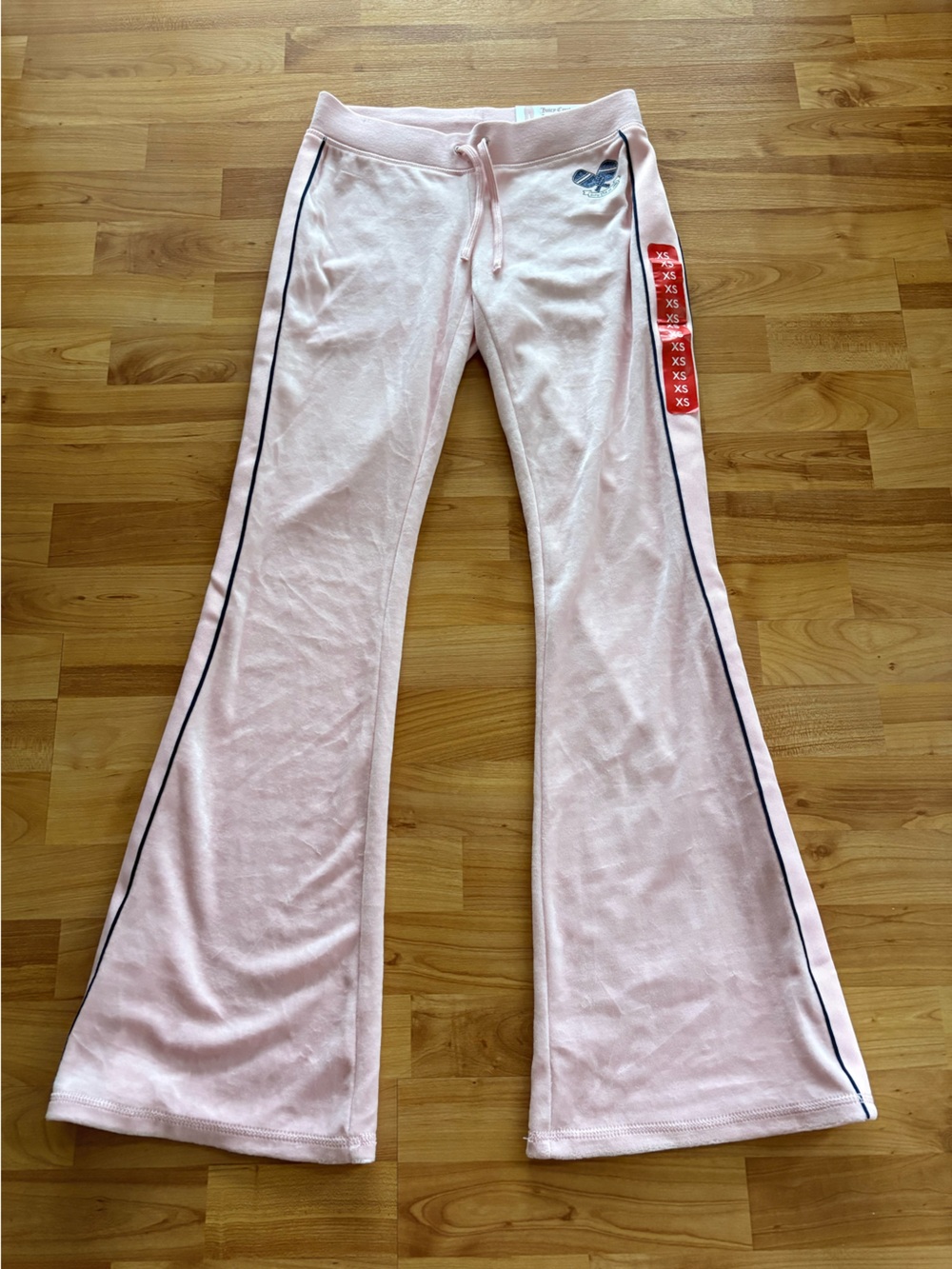 Juicy Couture Light Pink Velour Flared Joggers with Black Piping